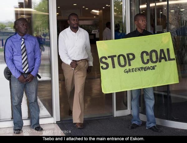 Tsebo and I attached to the main entrance of Eskom.