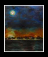 Lake Pontchartrain Driving (Night,) 2021, Oil on muslin, 60” x 48”